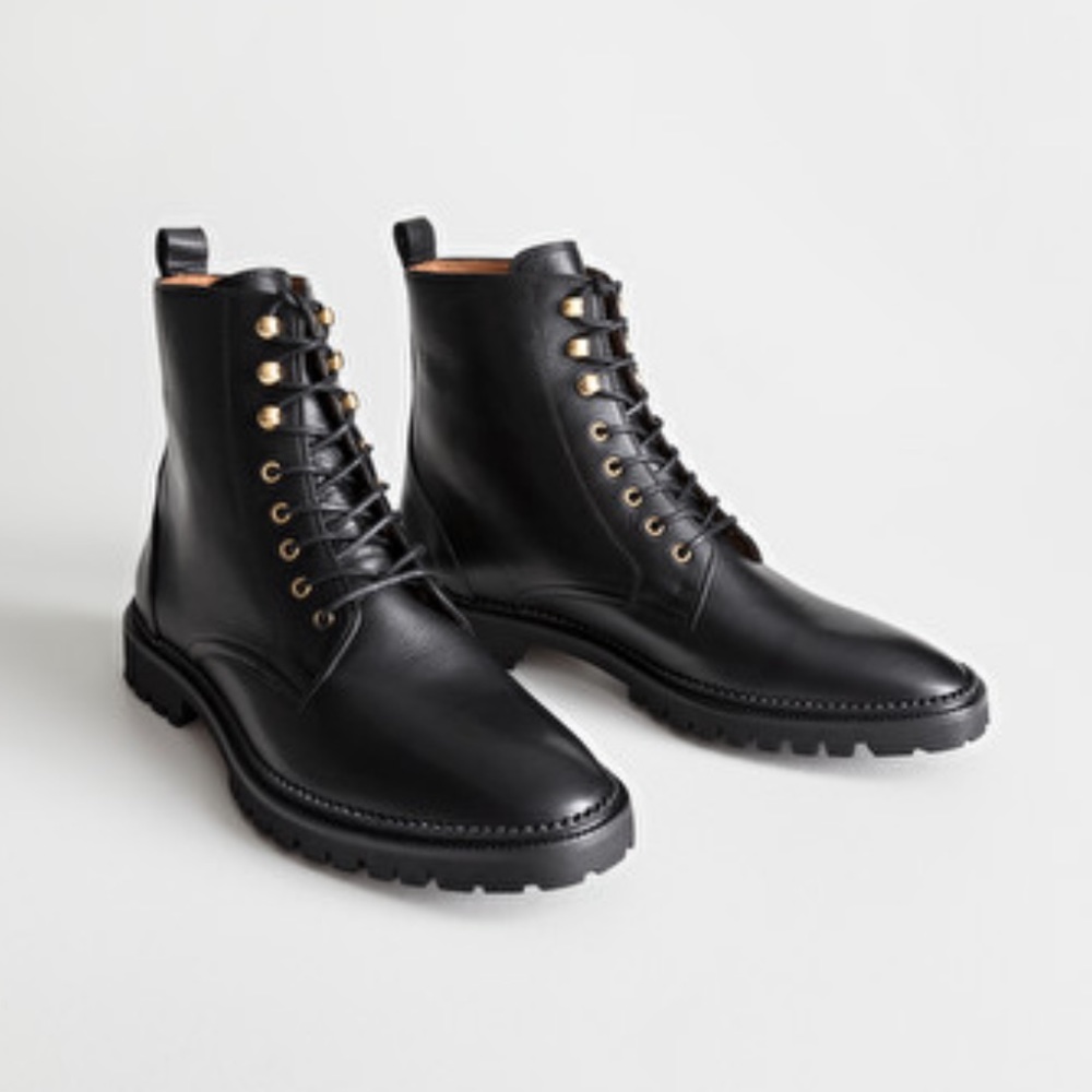 & Other Stories Black leather lace-up boots